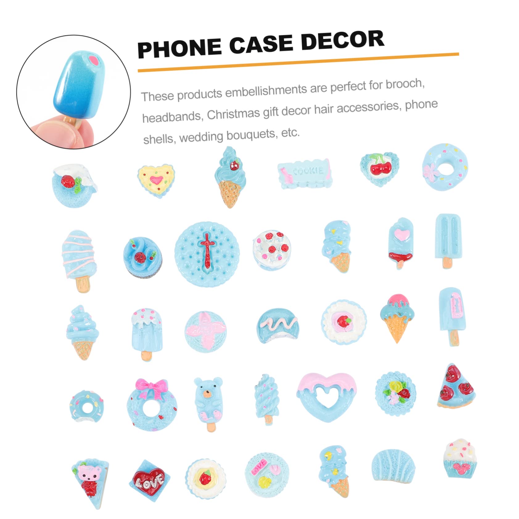 Housoutil Accessoires De Boîtier De Téléphone Portable Ornements De Cas Mobiles Breloques De Pince À Cheveux Bricolage Charme En Épingle À Cheveux Charmes Sky-blue Résine