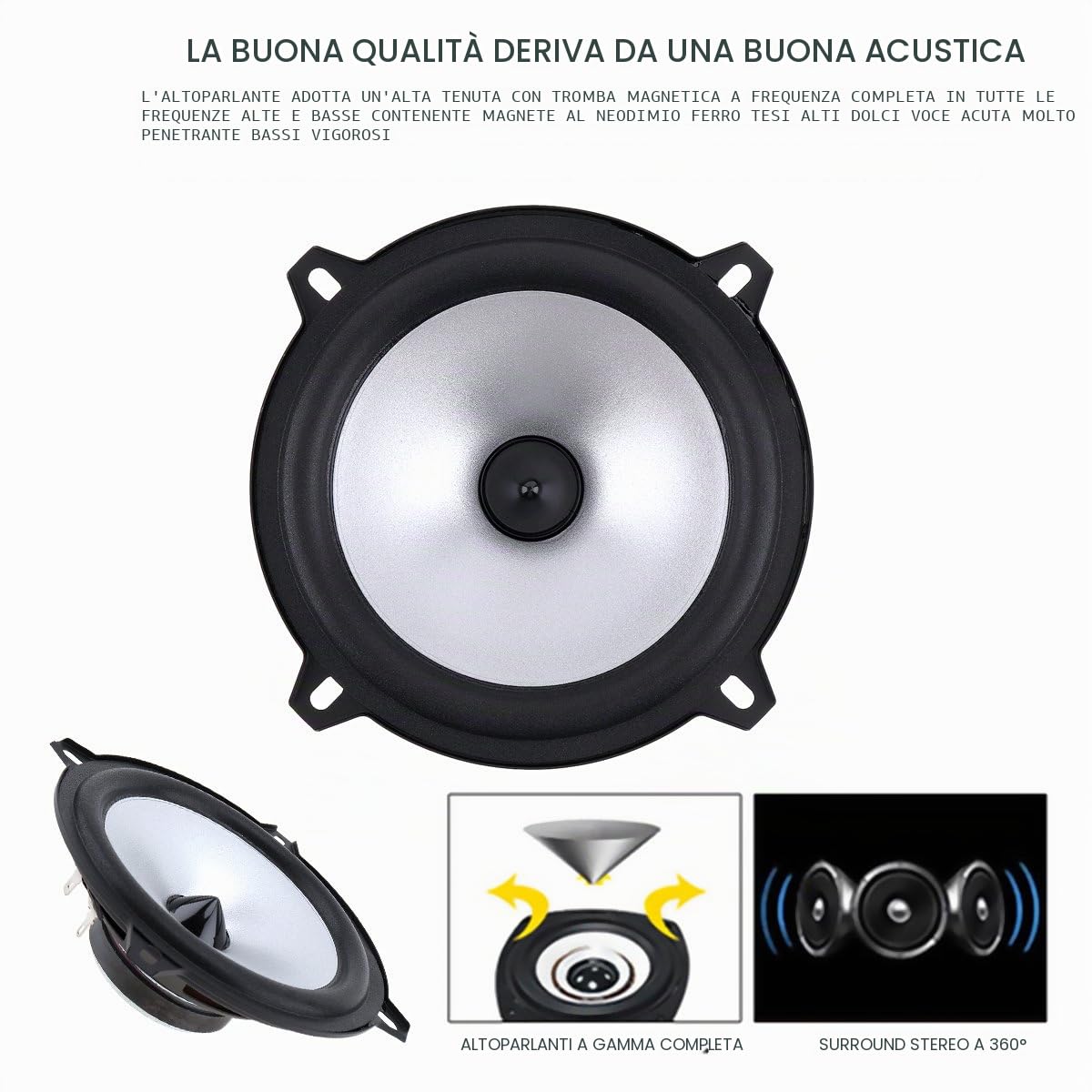 2PCS 13CM Altoparlanti Coassiali, 60W 2 Vie Coassiale Veicolo Porta Auto Audio Musica Stereo Intera Gamma di Frequenza Altoparlanti HIFI