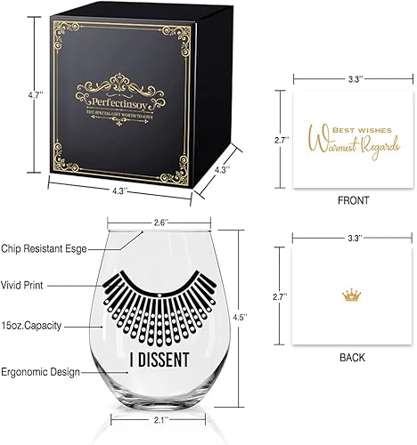 Miniatura 2 de Perfectinsoy RBG I Dissent - Copa de vino con caja de regalo, regalos feministas divertidos y humorísticos para fanáticos de RBG, mujeres, hermanas,