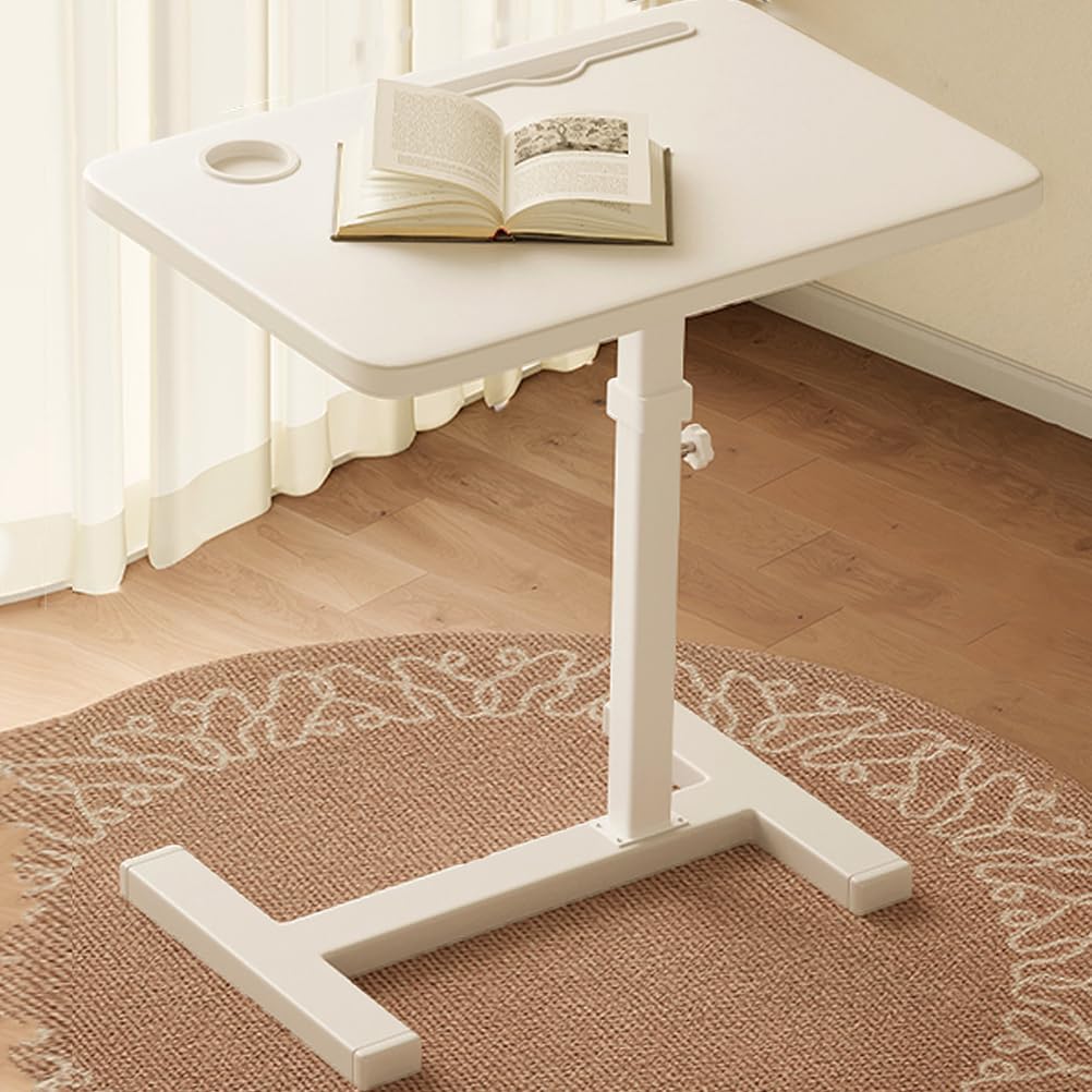 SXZenSpace Adjustable C Shaped Side Table with Hidden Wheels,Foldable End Table,Couch Tables That Slide under for Bedroom, Living Room,Study Room,Wood,With card slot