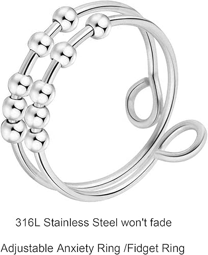 Miniatura 6 de SERYNOW Anillo de ansiedad de doble capa para mujer, anillos ajustables para aliviar el estrés, anillos giratorios para niñas y hombres