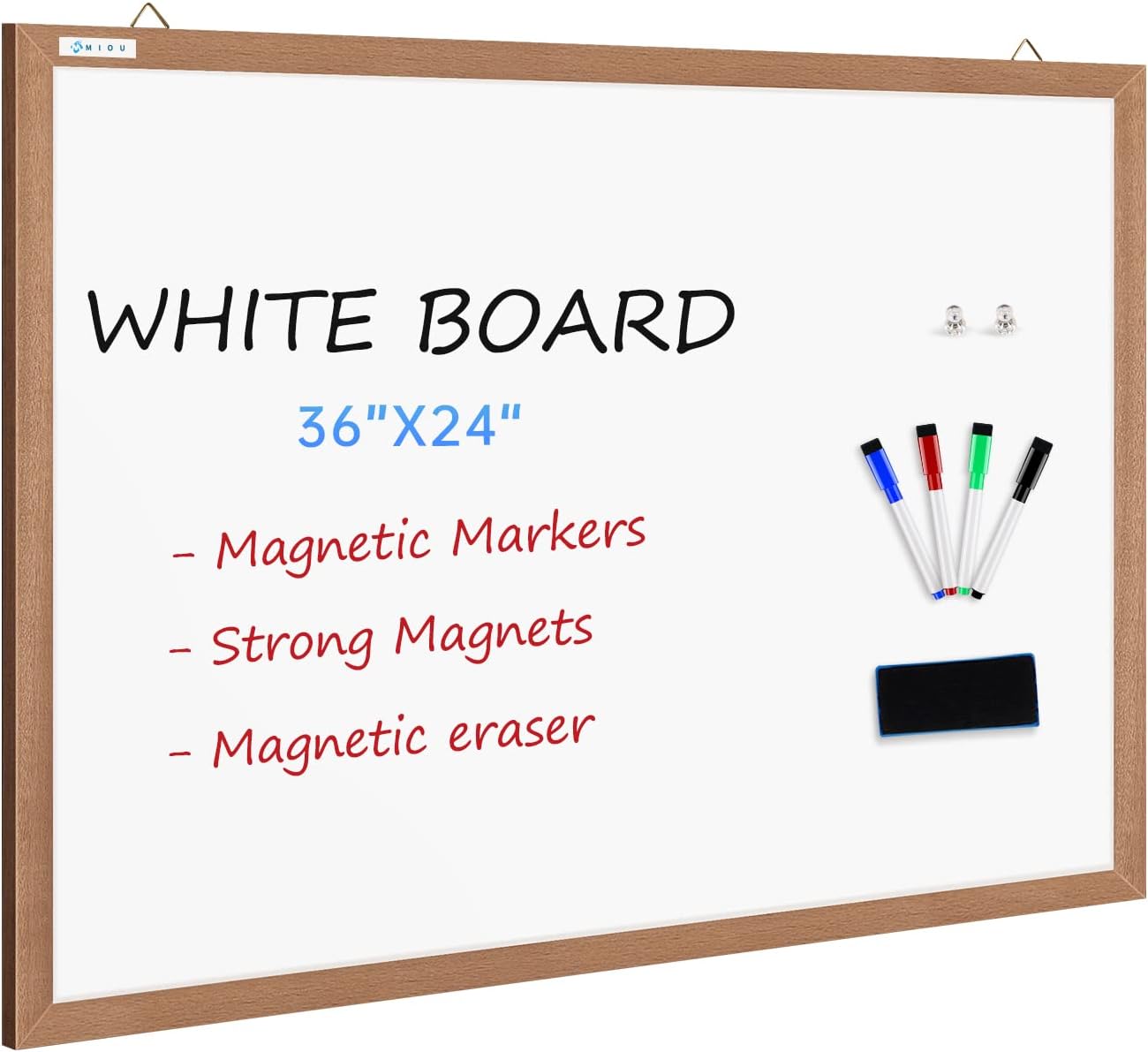 M MIOU Magnetic Whiteboard for Wall 36x24 Inches, Dry Erase White Board with Natural Wood Frame for Home, Office, School…