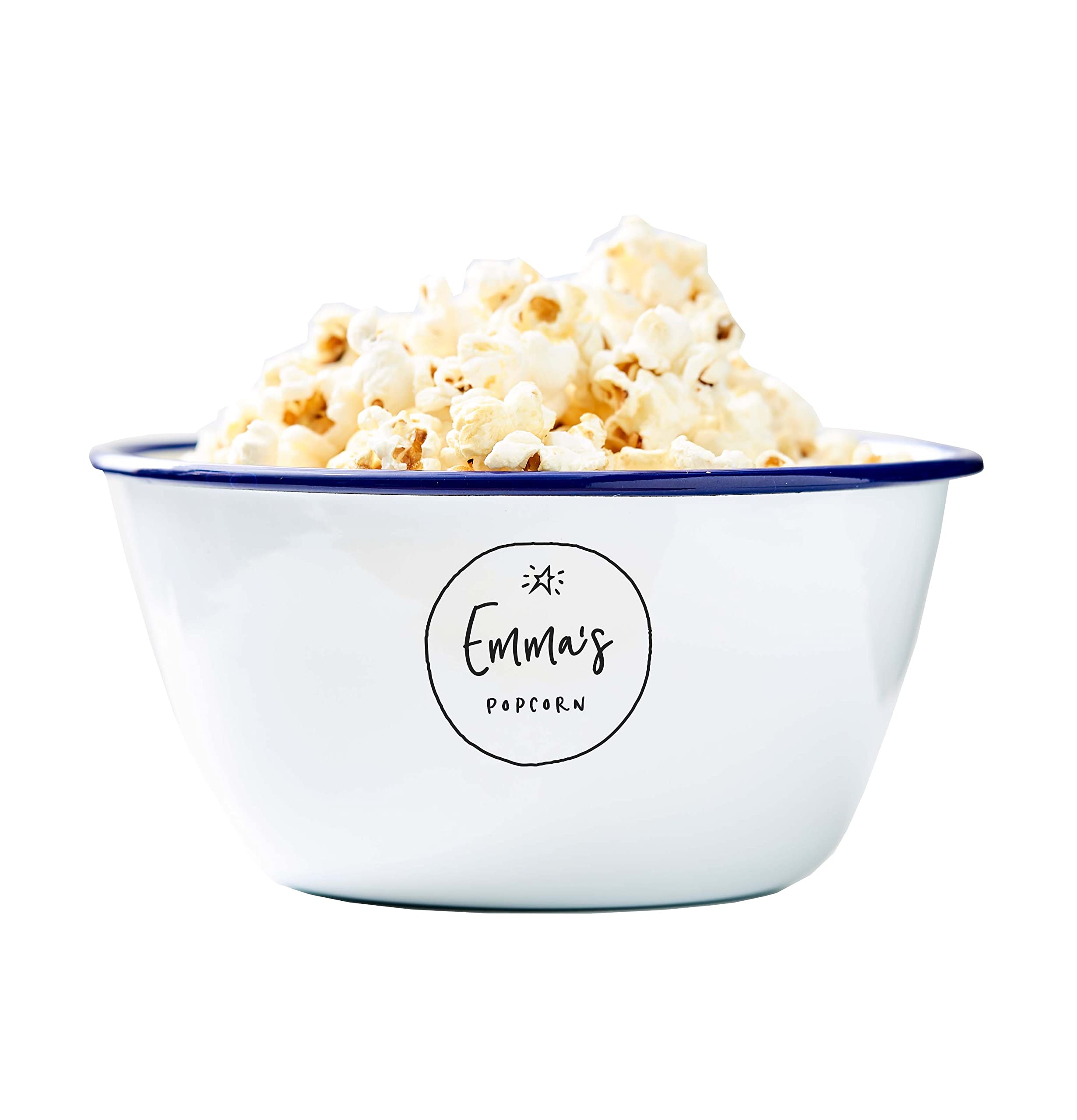Personalised Star Enamel Popcorn Bowl/Personalised Birthday Gift/Popcorn Sharing Bowl (Large Bowl, Blue Rim)