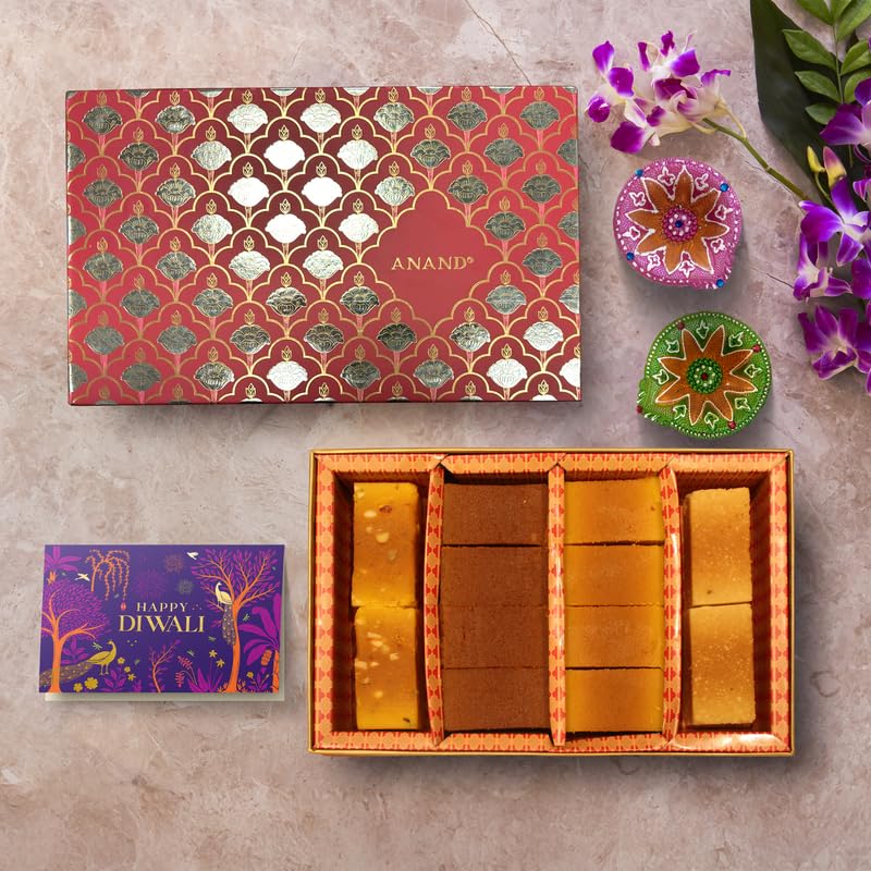 Image of Anand Majestic Mysore Pak 400g | Premium South Indian Sweet Gift Box with Diya & Greeting Card | Traditional Melt in Mouth Texture, Hamper for Diwali & Festive Gifting