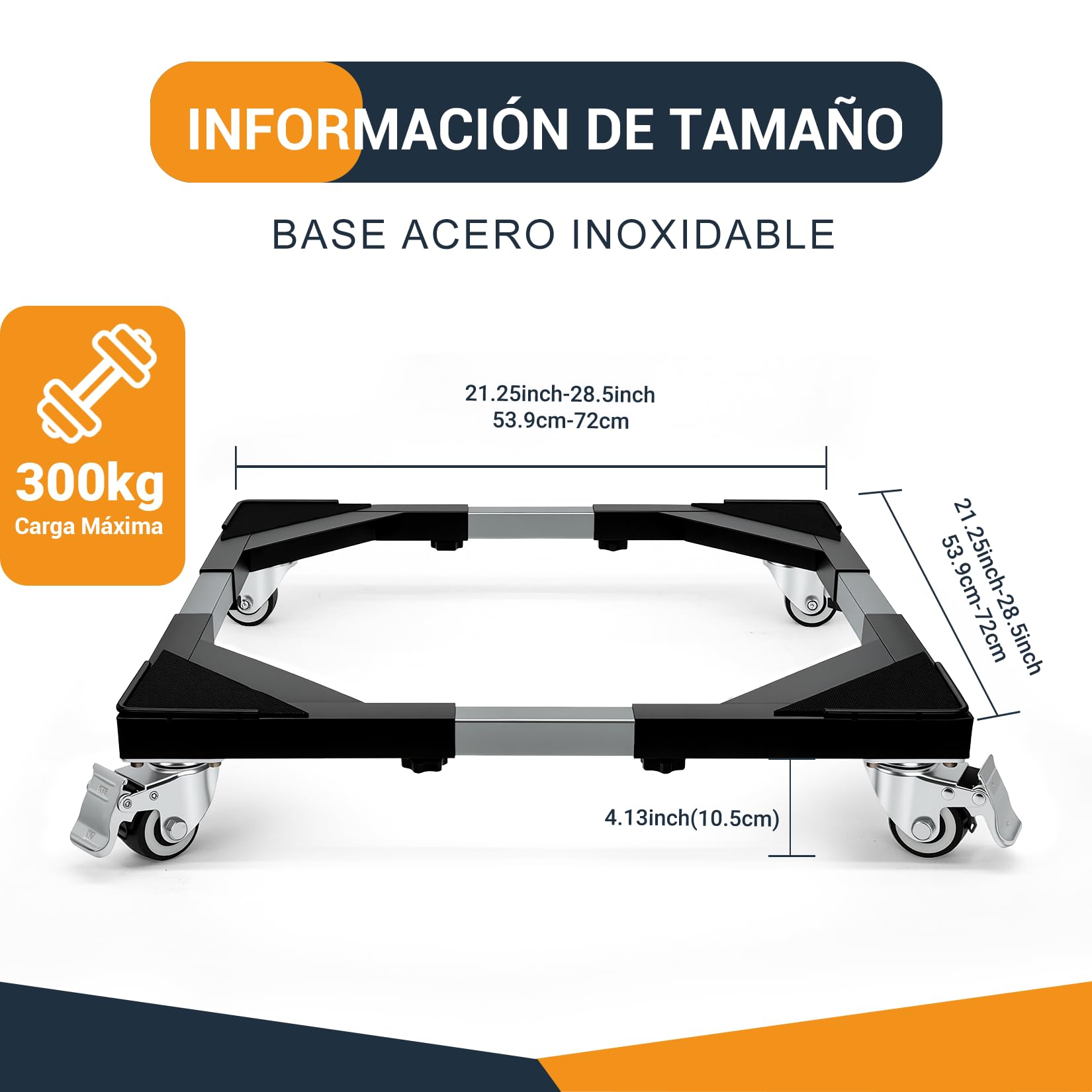 Soporte para Lavadora con 4 Ruedas de Acero Inoxidable, Negro