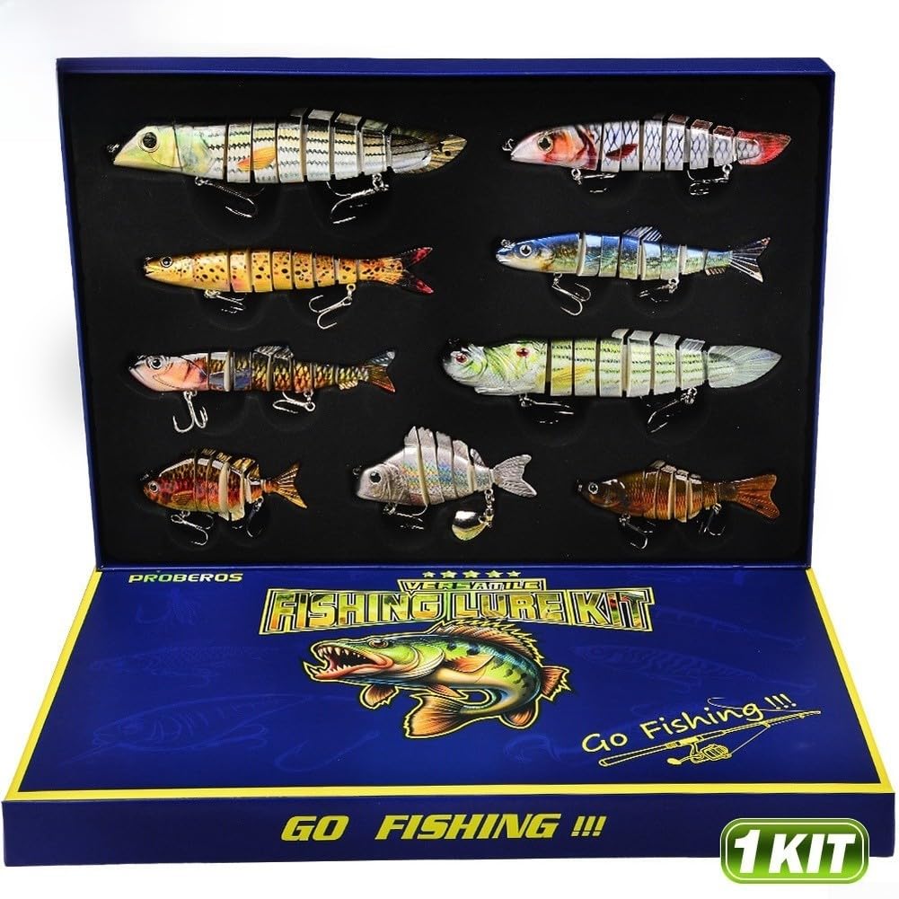 Set di 9 esche da pesca realistiche con articolazioni multiple per giochi d'acqua salata e acqua dolce