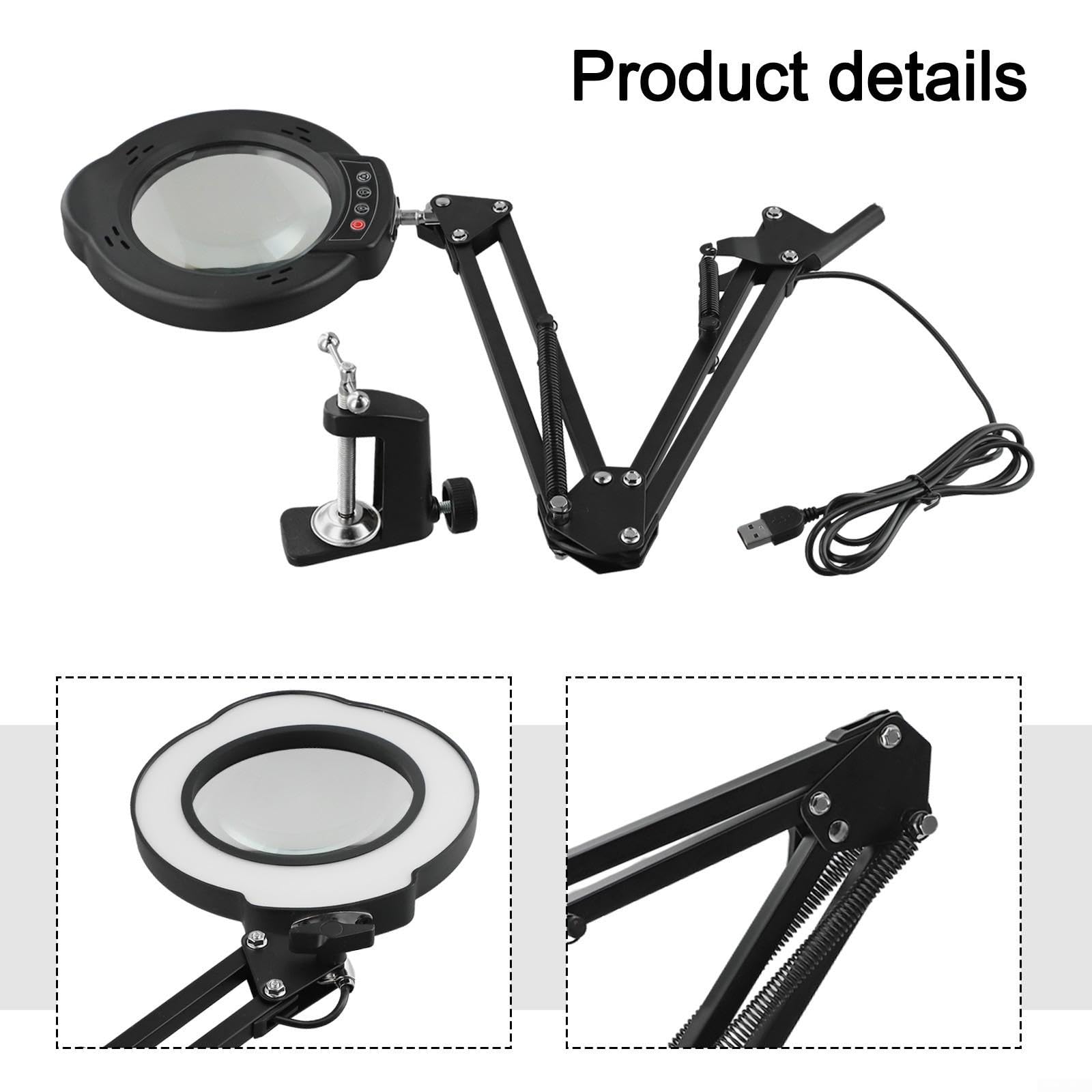 Lampada con lente d'ingrandimento a LED, 5 modalità, dimmerabile, con clip