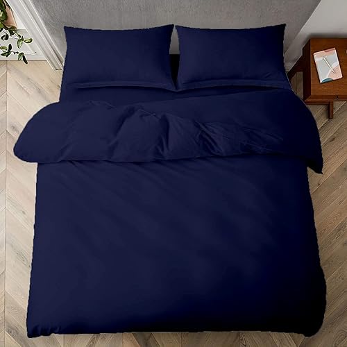 Miniatura 4 de Juego de funda de edredón de alta calidad tamaño Queen de 100 x 100 pulgadas, color azul marino, cierre de cremallera y lazos en las esquinas, fácil