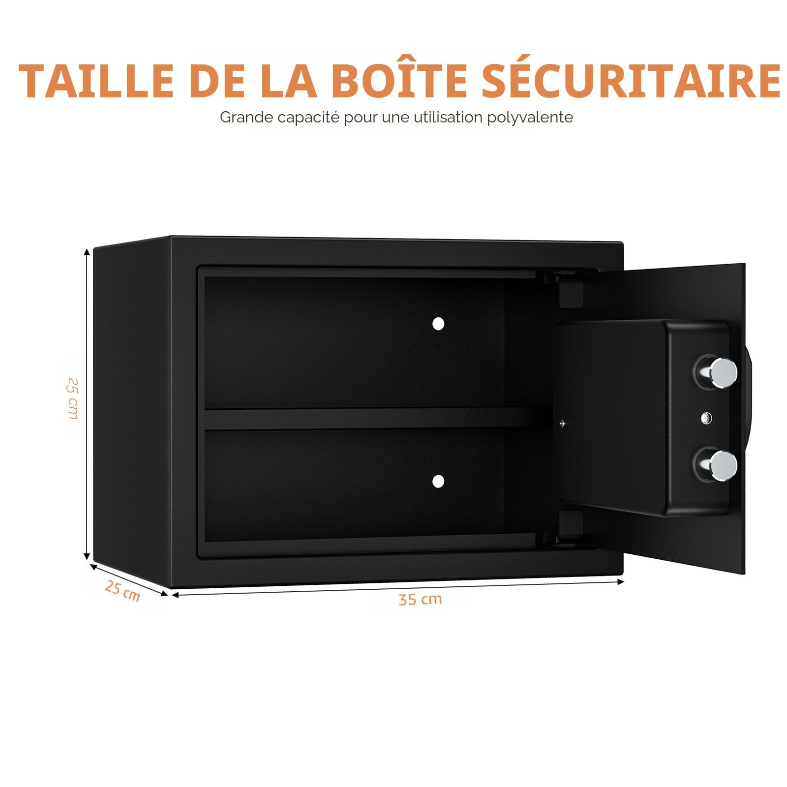 Coffre-fort à code numérique avec alarme et serrure à clé, coffre sécurisé pour maison avec étagère amovible pour bijoux, argent liquide et documents