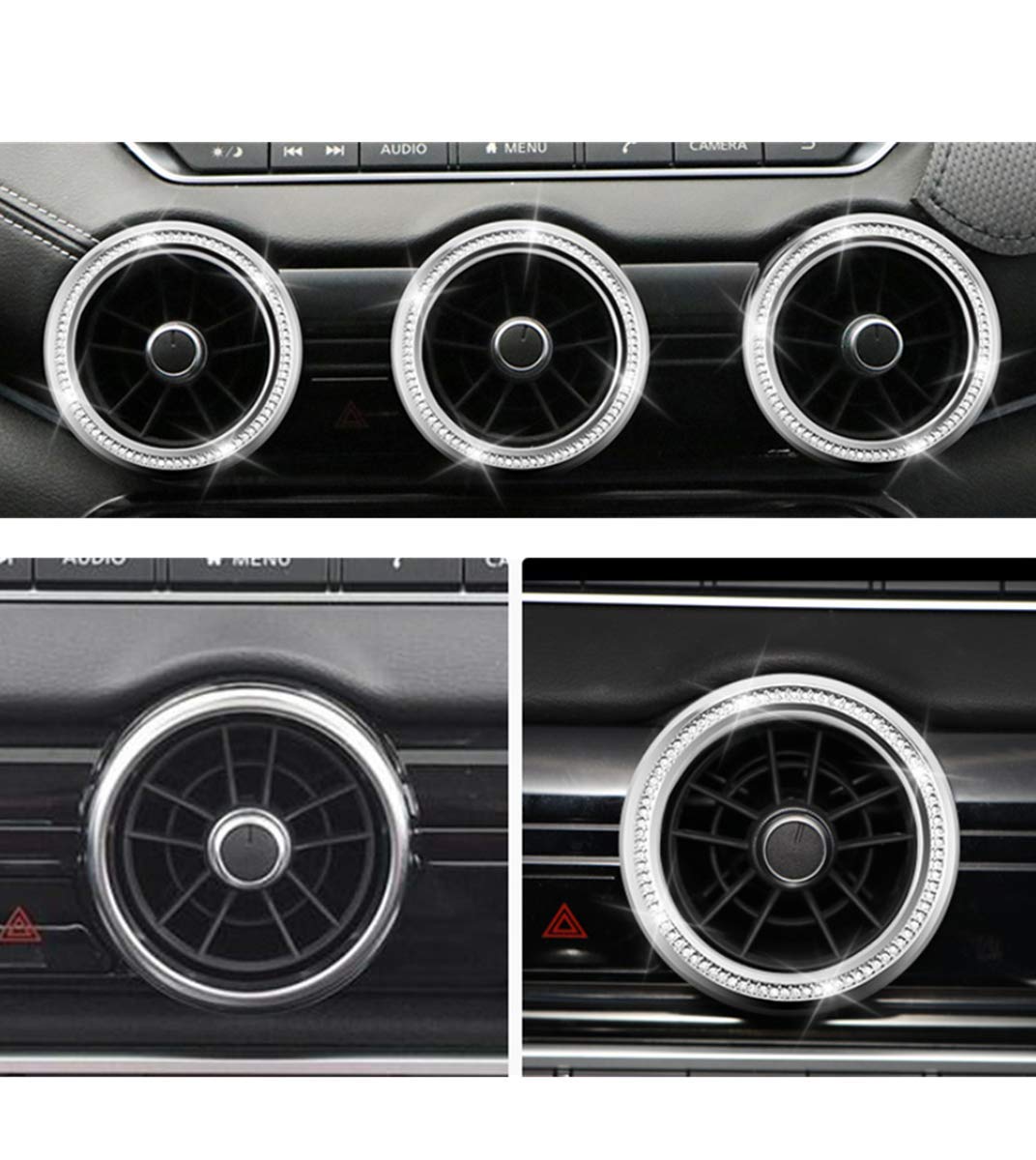 HAILWH Bling Interior Accessories Fit for Nissan Sentra 2020 2021 2022 2023 2024 2025 Rhinestone Crystal Modification Accessories (Silver, Central Control air Outlet Ring 3pc/Set)