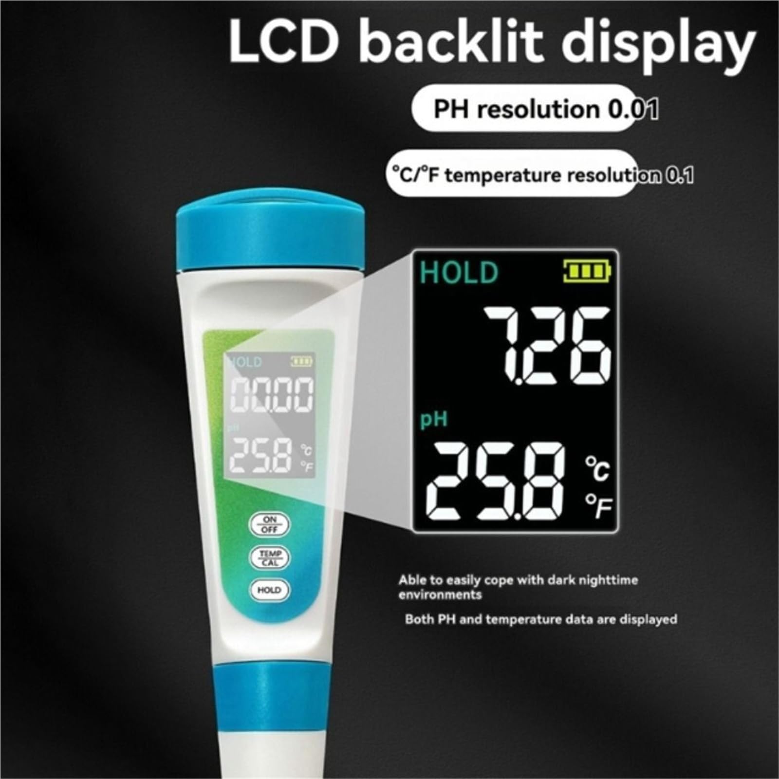 Misuratore di PH LCD retroilluminato, Tester di PH multiparametro ad Alta precisione, Display Digitale 2 in 1, misuratore di Temperatura, monitoraggio Acqua