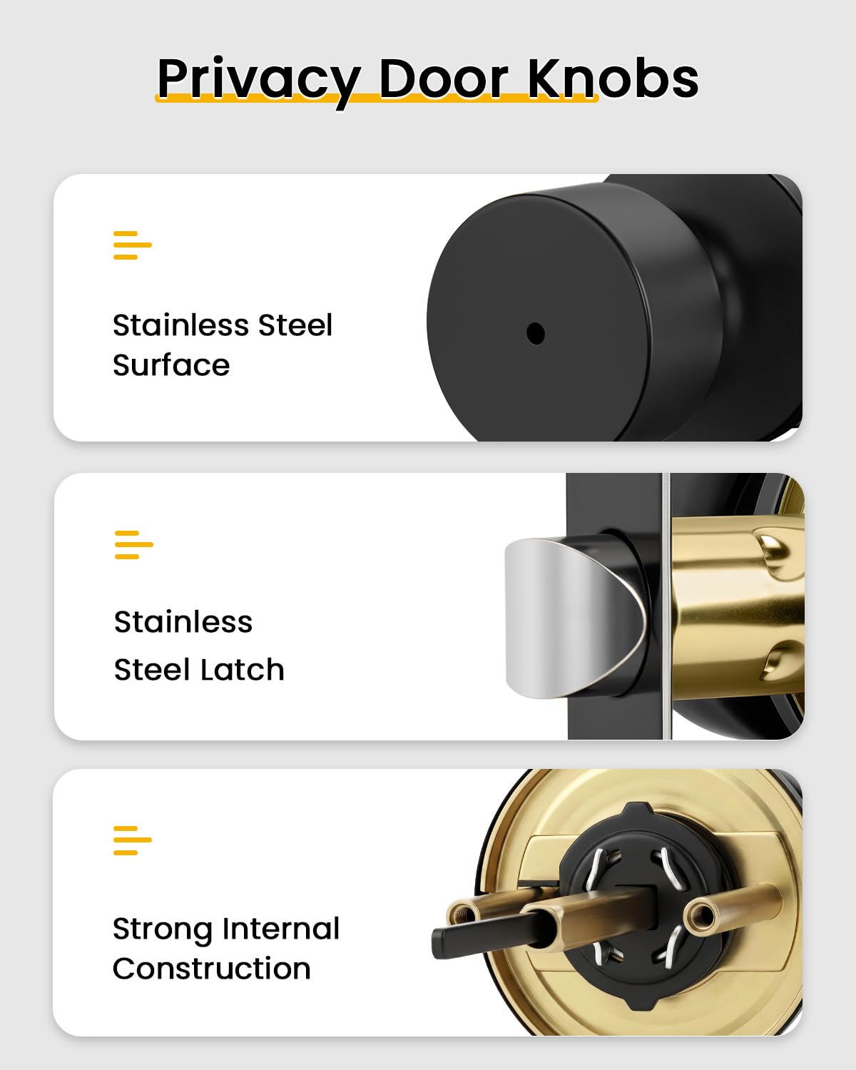 Matte Black Door Knobs - 6 Pack Privacy Locks -7