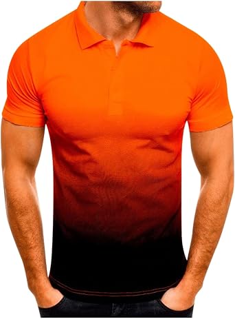 Mens Summer Shirt Stylish Casual Short Sleeve Crew Neck Gradient Color Button Down Shirts Soft Fit Muscle T Shirt