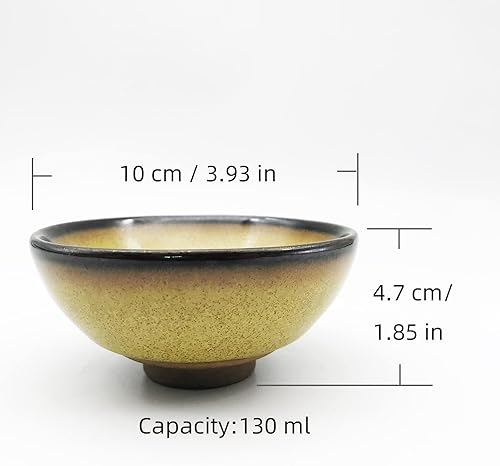 Miniatura 5 de Taza de té Jianzhan Tenmoku hecha a mano de 4.4 oz4.4 fl oz, artesanías chinas antiguas, taza de té de kungfu, patrón amarillo clásico pintoresco y