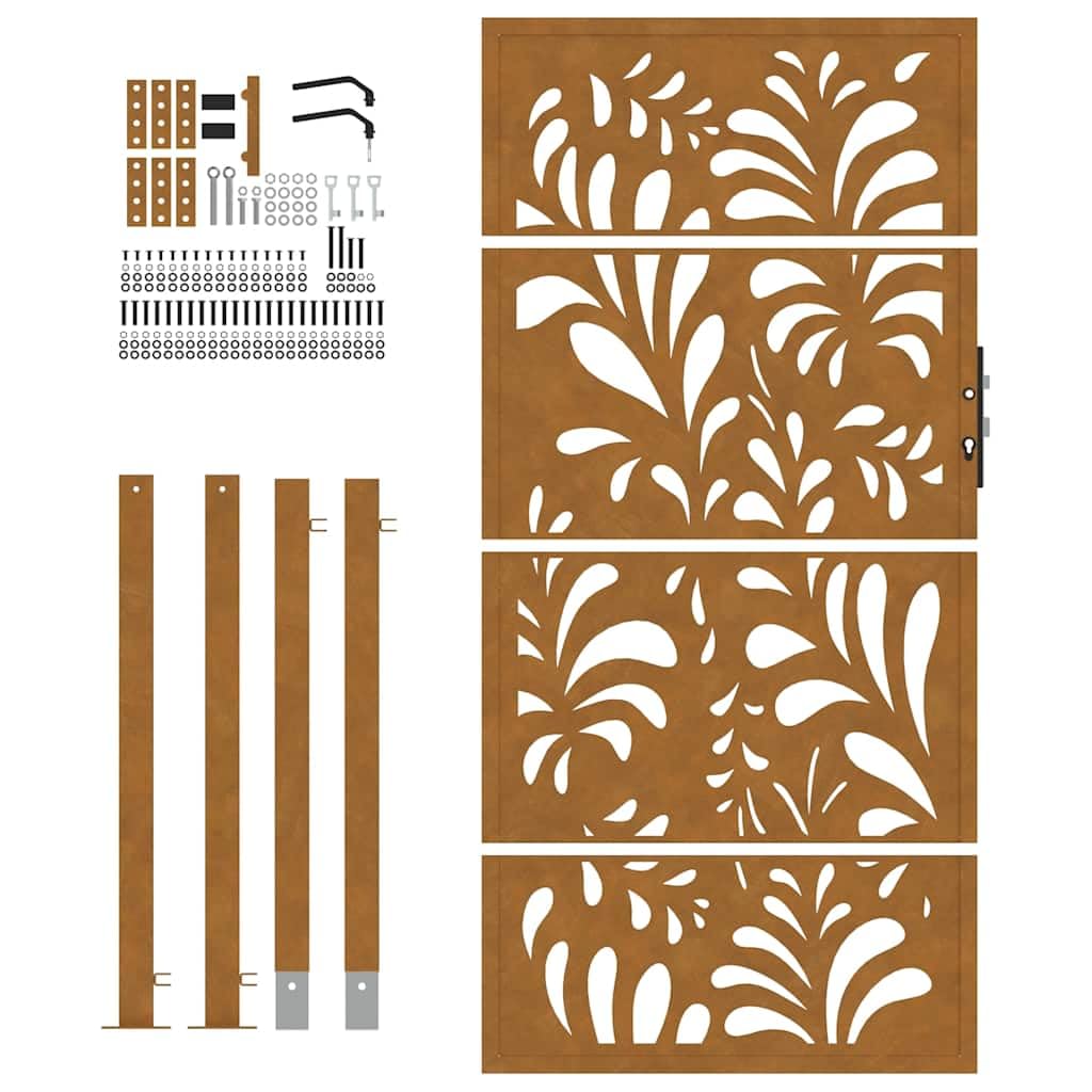 Puerta de jardín 100x175 cm de acero corten con diseño ondulado