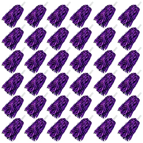 36PCS Cheerleading Pom Poms Metallic Foil Plastic Pom Poms with Baton Handle for Game Sports Squads Dancing Party Football Basketball Club Spirit Sports Stage Performance Celebration (Purple) by HAVAGDTM - Used condition - US$17.08