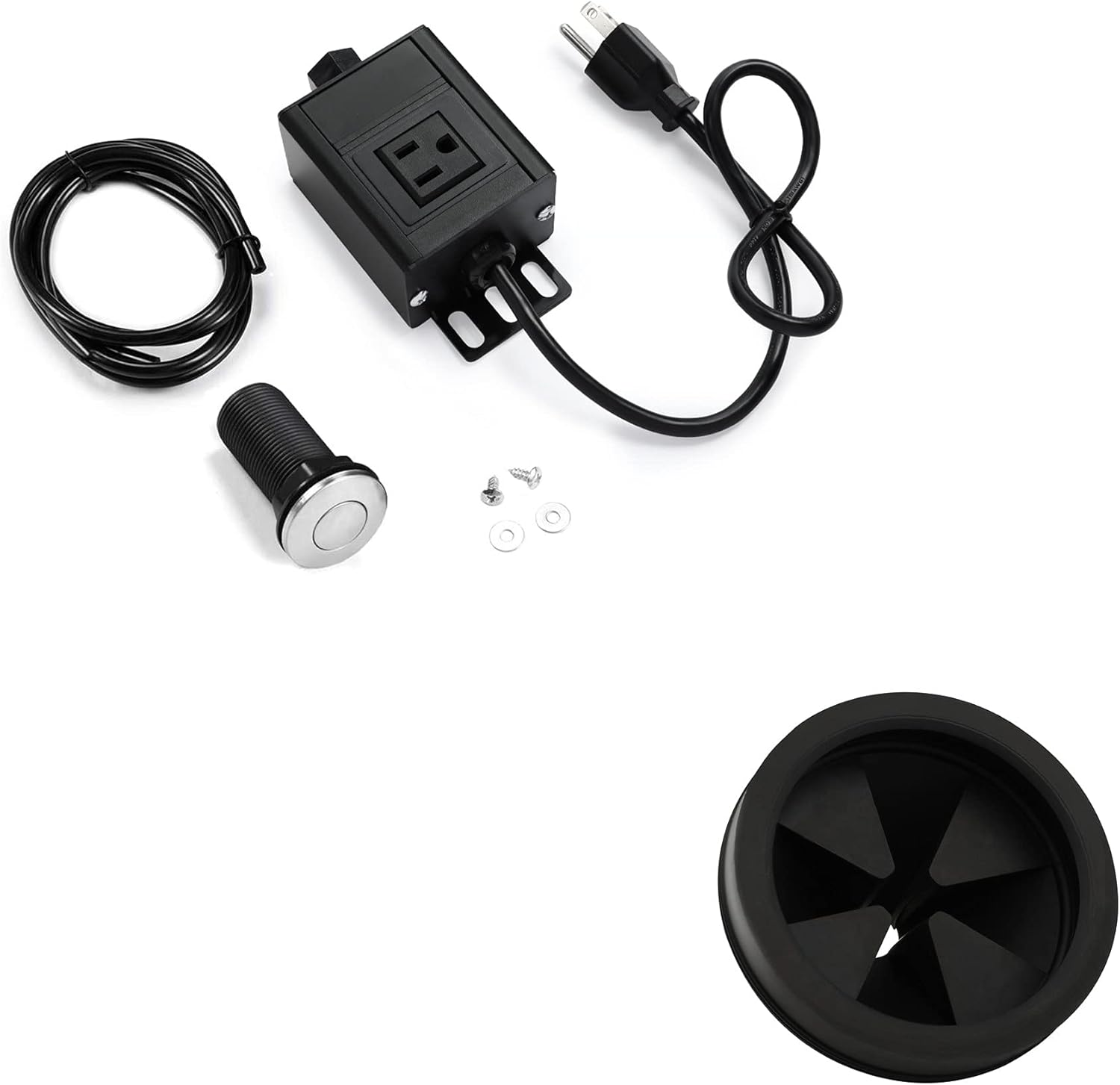 Thick Garbage Disposal Splash Guard and Air Switch Kit Bundle, Long Brushed Stainless Steel Button with Aluminum Alloy Power Module