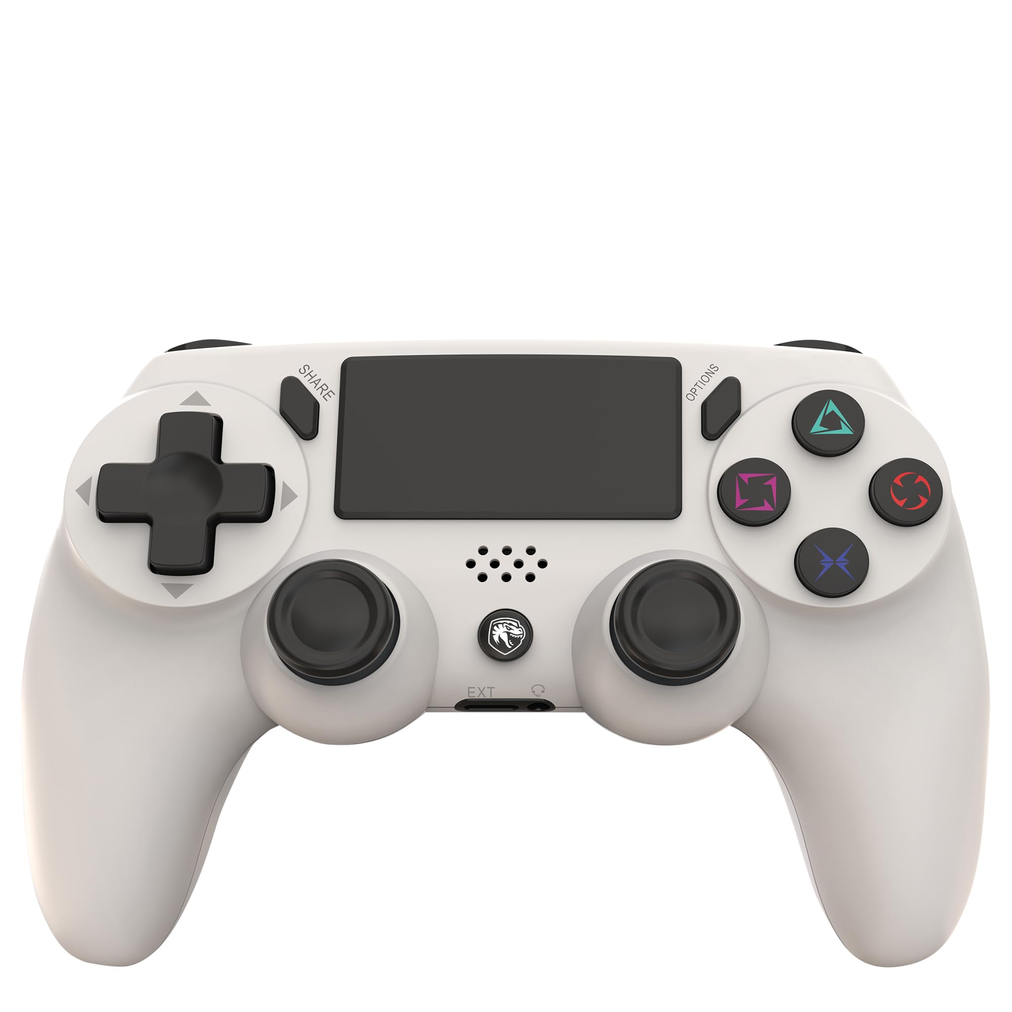 Mando Inalambrico Bluetooth Blanco compatible con PS4 PS3 PC Android Windows gamepad 6 ejes con vibración doble Luz LED Joystick tactil recargable compatible juegos Shooters carreras acción dualshock