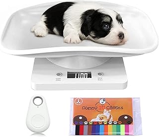 Digital Pet Scale w/Tray Tape,Puppy Scale w/Pet Finder ＆ 15 Adjustable Collars Small Animal Scale,Multi-Function Electronic Scales Accurately Weigh Your Kitten Rabbit(Max 33 lbs)