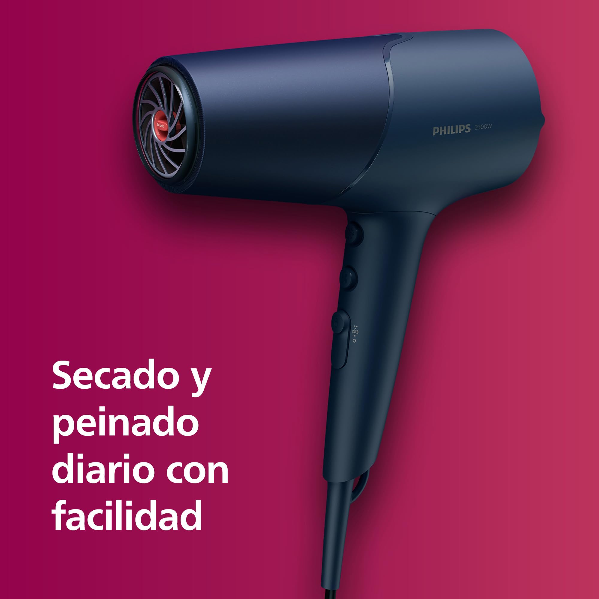 Philips Secador de Pelo Serie 5000, 2300w, con Tecnología ThermoShield, Boquilla UltraEstrecha, Boquilla Estrecha y Disfusor, BHD510/20, Negro