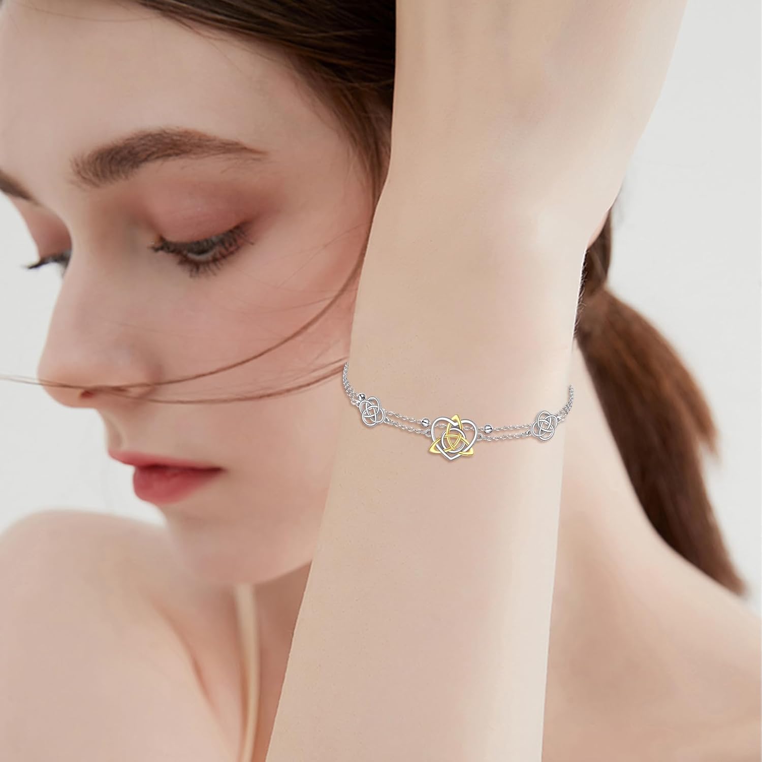 VONALA Layered Sterling Silver Bracelets Celtic Knots/Evil Eye/Butterfly/Heart/Stethoscope/Hamsa Hand of Fatima Charm Link Chain Layered Bracelet Jewelry Gifts for Women - Image 2