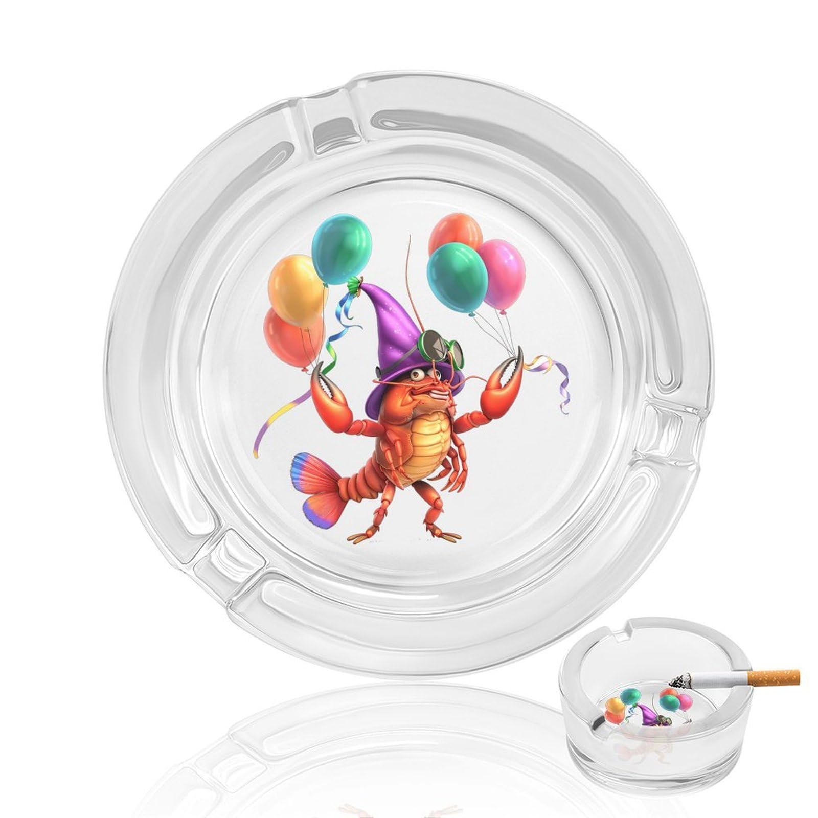 Mardi And Gras Crawfish Ashtray Portable Round Glass Outdoor Ash Tray for Home Office Garden Pub