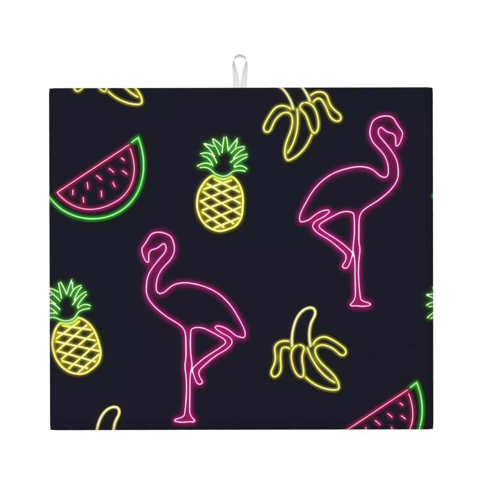 HJFCZH Pineapple Banana Flamingo Prints Kitchen Drying Mat - Absorbent Dish Drying Throw with Vibrant Prints, Quick-Dry Countertop Layer for Dishes & Appliances - Non-Slip & Foldable