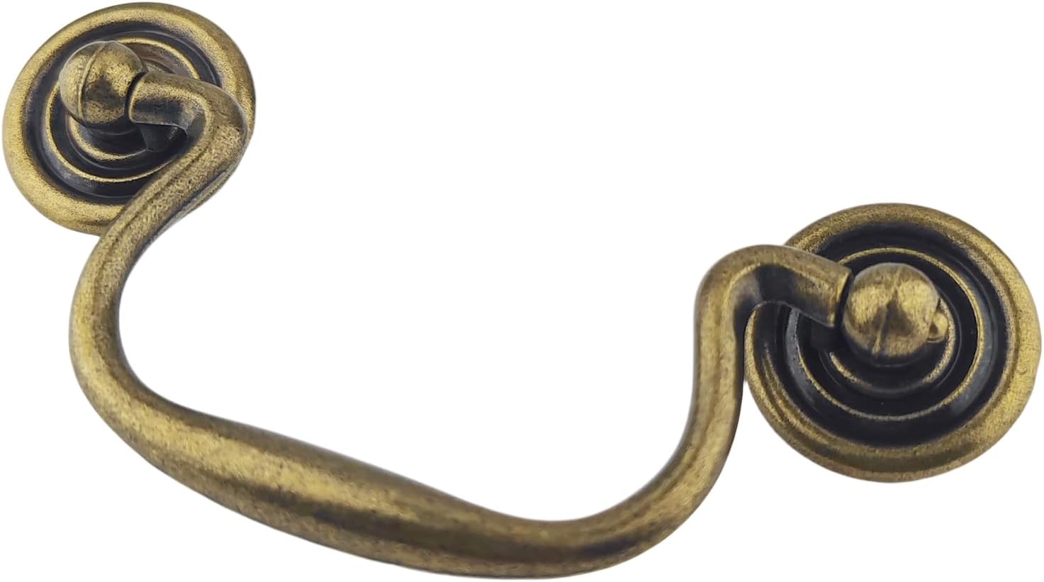 4-Pack 3.23" Hole Centers Antique Black Hanging Ring Puller Drawer Pull Handle Cabinet Knob Gooseneck Puller Wardrobe Handle for Dresser Screw Pitch 82mm (4,Antique Brass)