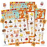 BIZIBAFF Fall Bingo Game Cards for Kids Adults - 24 Players Fall Festival Party Games - Autumn Bingo Cards for Family School Classroom Harvest Thanksgiving Activities Party Favors Supplies