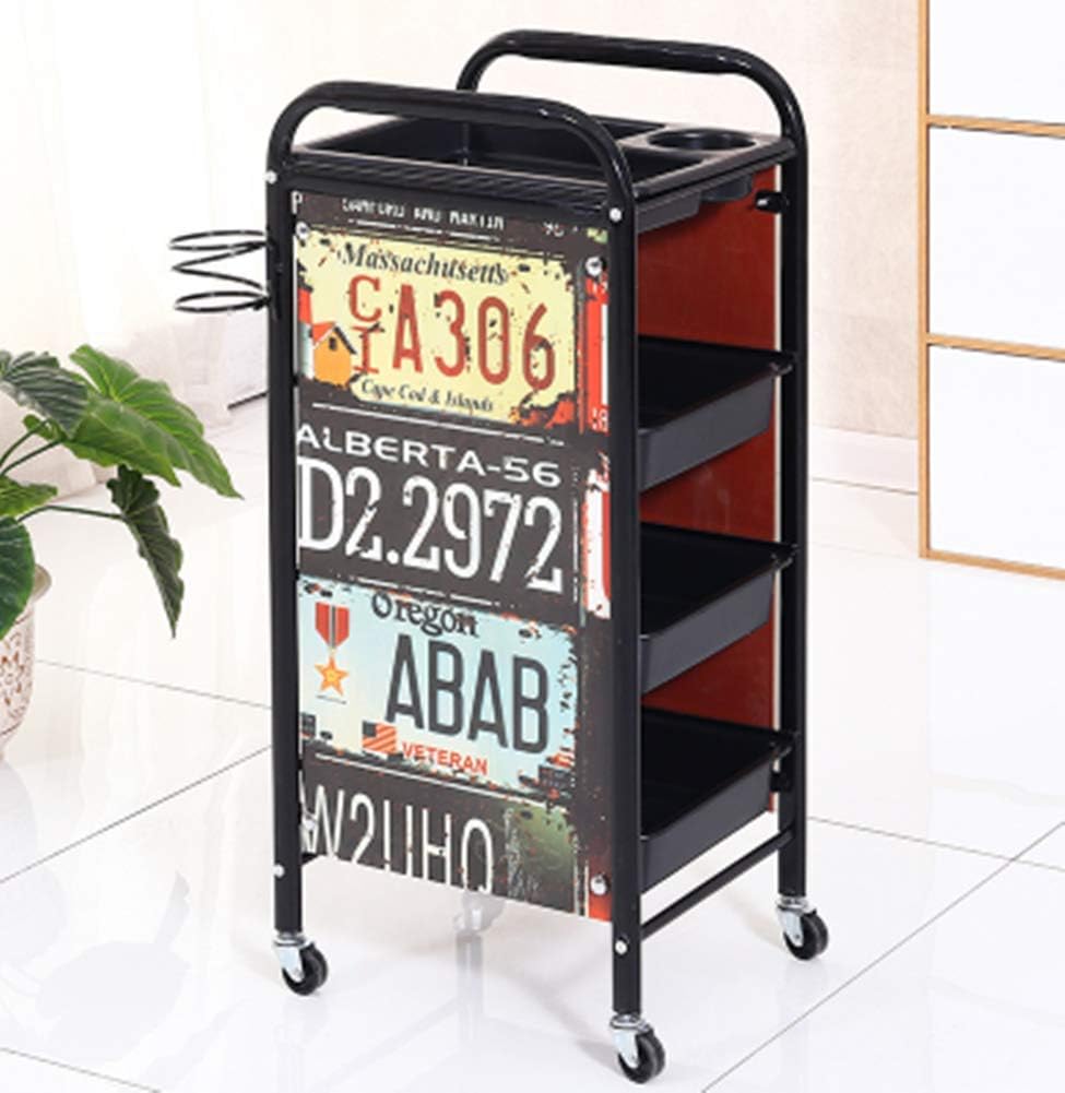 Retro Salon Hairdressing Trolley Hairdresser Barber Beauty Storage Hair Spa Roller Cart 4 drawer trays,38x30x81cm,black
