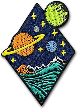 Cosmic Planets Embroidered Patch, Outer Space Galaxy Iron-On Patches with Saturn, Stars and Mountains, Astronomy Science Theme Embroidery Patch for Jackets, Backpacks, Hats, Jeans and DIY Crafts