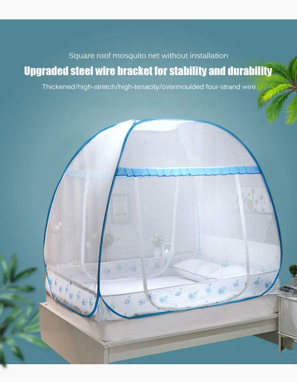 Zanzariera, baldacchino pieghevole facile da installare con fondo anti punture di zanzara per letto, campeggio, viaggi, casa Outdoo (2,2 x 2,2 m)