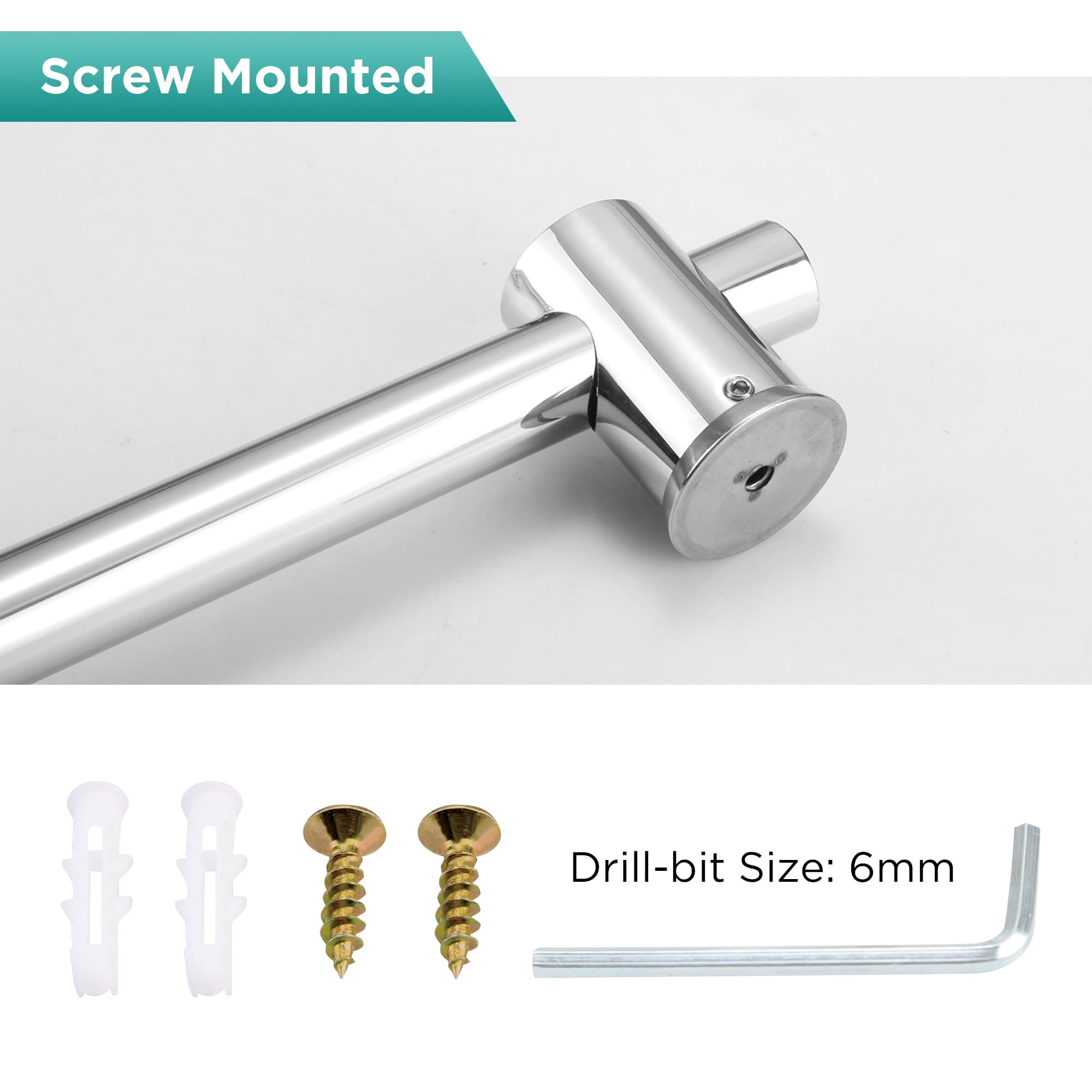 Asta per doccia da 42,5 cm, montaggio a parete, con supporto regolabile per soffione doccia, in acciaio inox SUS304, finitura lucida
