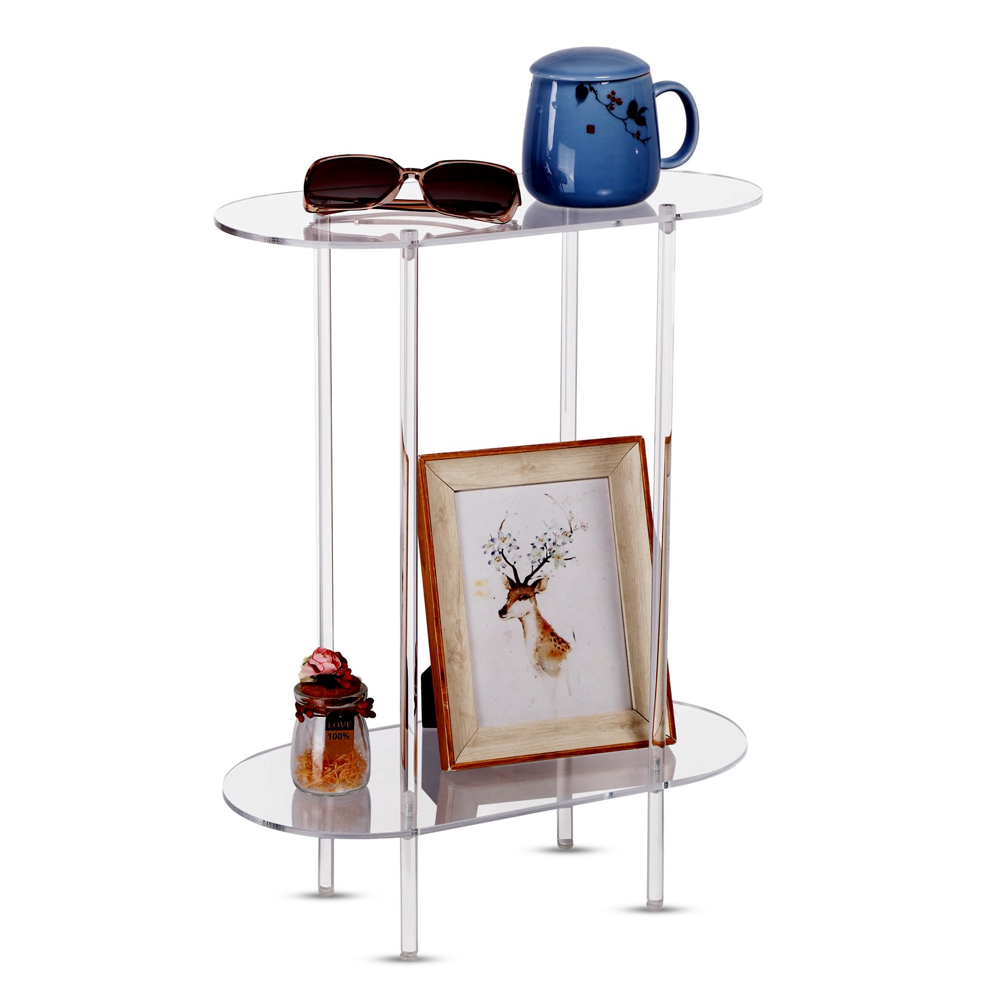 Coolcapis Clear Acrylic Side Table - Small Acrylic End Table, Thin Bedside Night Stand Skinny Living Room Clear Office furniture (Oval)