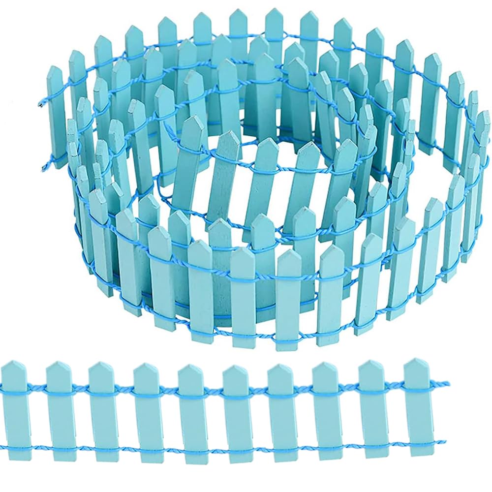 Miniature Garden Fence, 3 * 90CM Small Wooden Fence Flexible Miniature Picket Fence for Micro Landscape Flower Pot Fairy Garden Decoration(Blue)