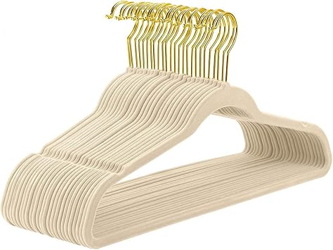 Hangers 25 Pack, Non Slip Plastic Hangers for Adult, Portable Hanger Organizer Rack for Closet, Laundry Hangers for Adult Coat, Suit, Shirt, Dress Beige