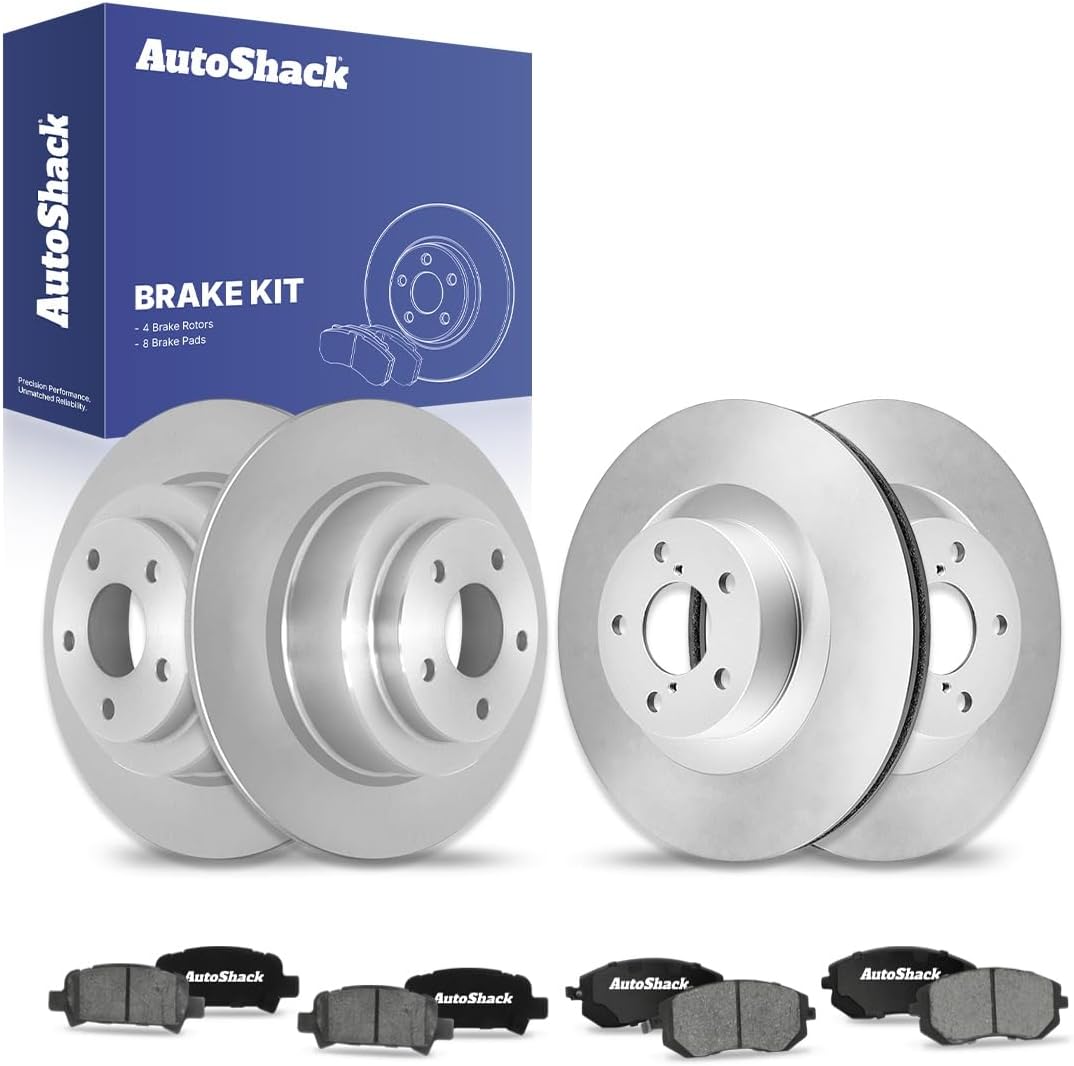 AutoShack Front Vented & Rear Solid Brake Rotors + Ceramic Pads 12-PC Brake Kit Replacement for 2003-2006 Subaru Baja 2001-2004 Subaru Legacy