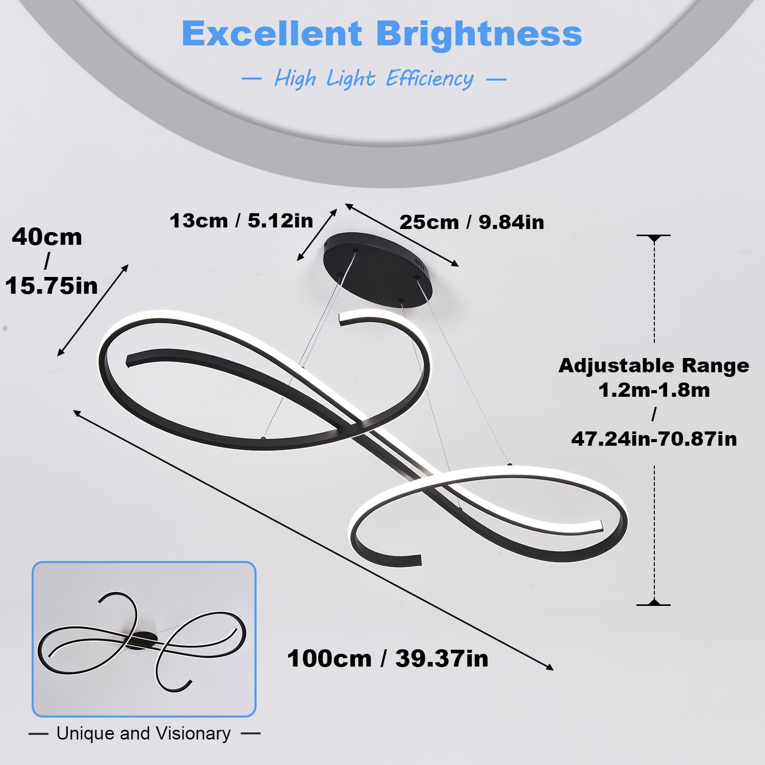 Lampada a Sospensione a LED per tavolo da pranzo, Dimmerabile, Moderna Lampada a Sospensione a LED con Telecomando, 3000K-6500K, Temperatura di colore 10%-100% " | Luce regolabile 3000K-6500K con telecomando, apparecchio di illuminazione ideale per sala d