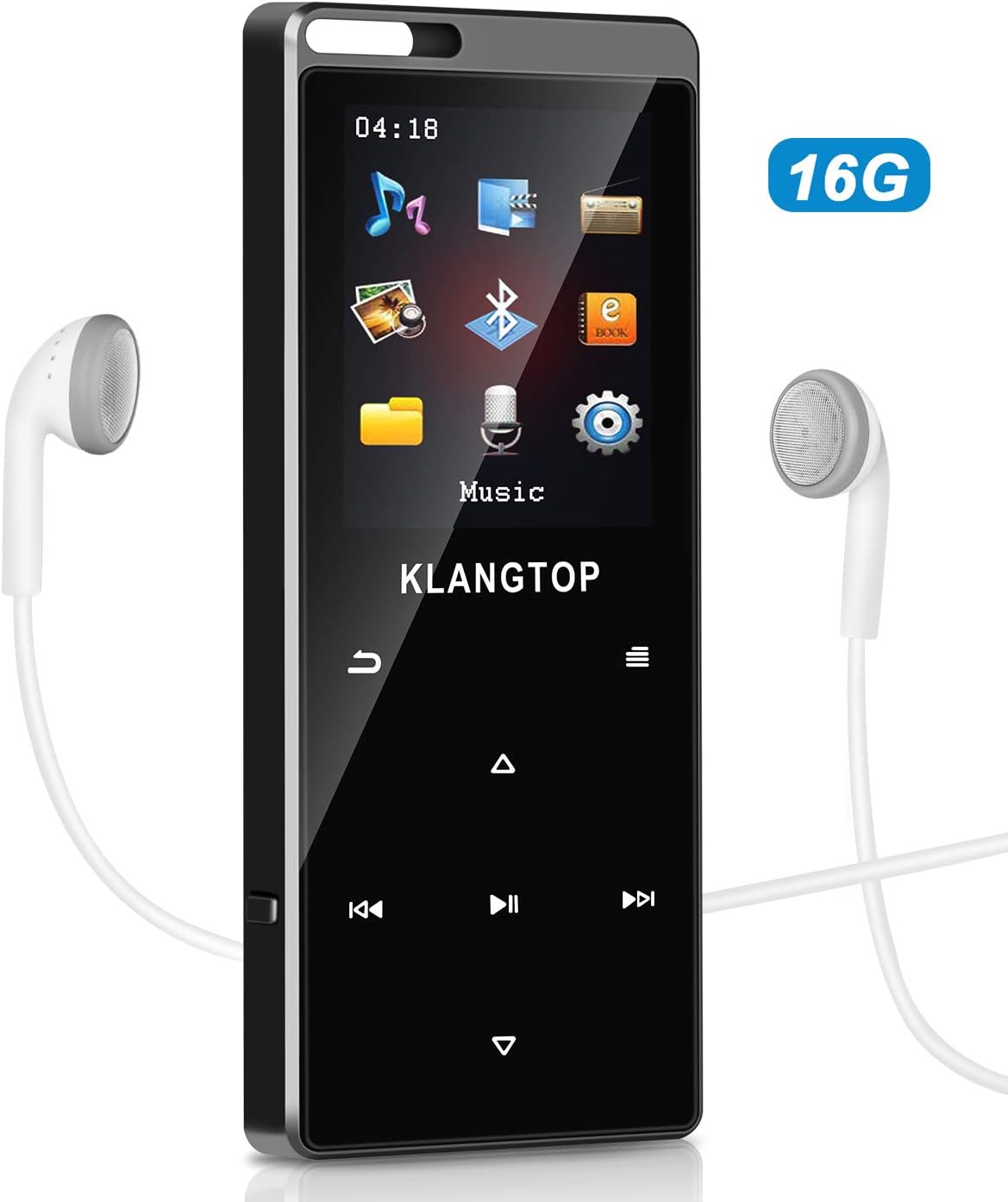 MP3 MP4 Player 16G KLANGTOP Bluetooth 4.1 Lossless Sound Audio Music Player with FM Radio Voice Record Function Special Design for Sport and Music Lovers,Expandable up to 128GB TF Card