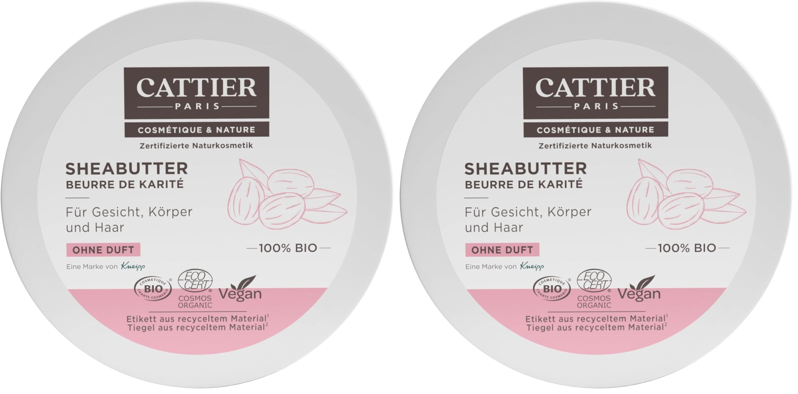 CATTIER Paris Sheabutter 100% Bio - ohne Duft - zertifizierte Naturkosmetik - 100 g (Packung mit 2)