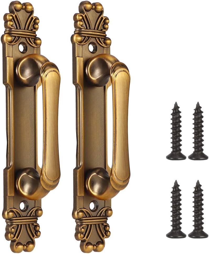 TOPINCN 2Pcs Door Handles, European Antique Cabinet Pull Handle Zinc Alloy Wardrobe Handle Gate Barn Door Entry Hardware Fitting