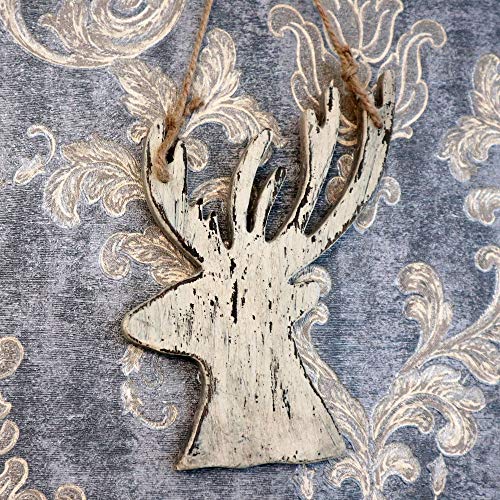 SHATCHI 26cm Christmas Wooden Hanging Cream Side Face Deer Wall Decoration Xmas Home Office Holiday Decorative Centrepiece 17 x 26H CM - Image 4