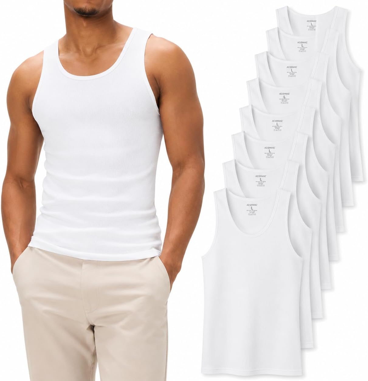 Iconic Mens Multi-Pack Tanks White Tank Top Breathable A Shirt, Moisture Wicking Undershirts, Tag Free and Durable