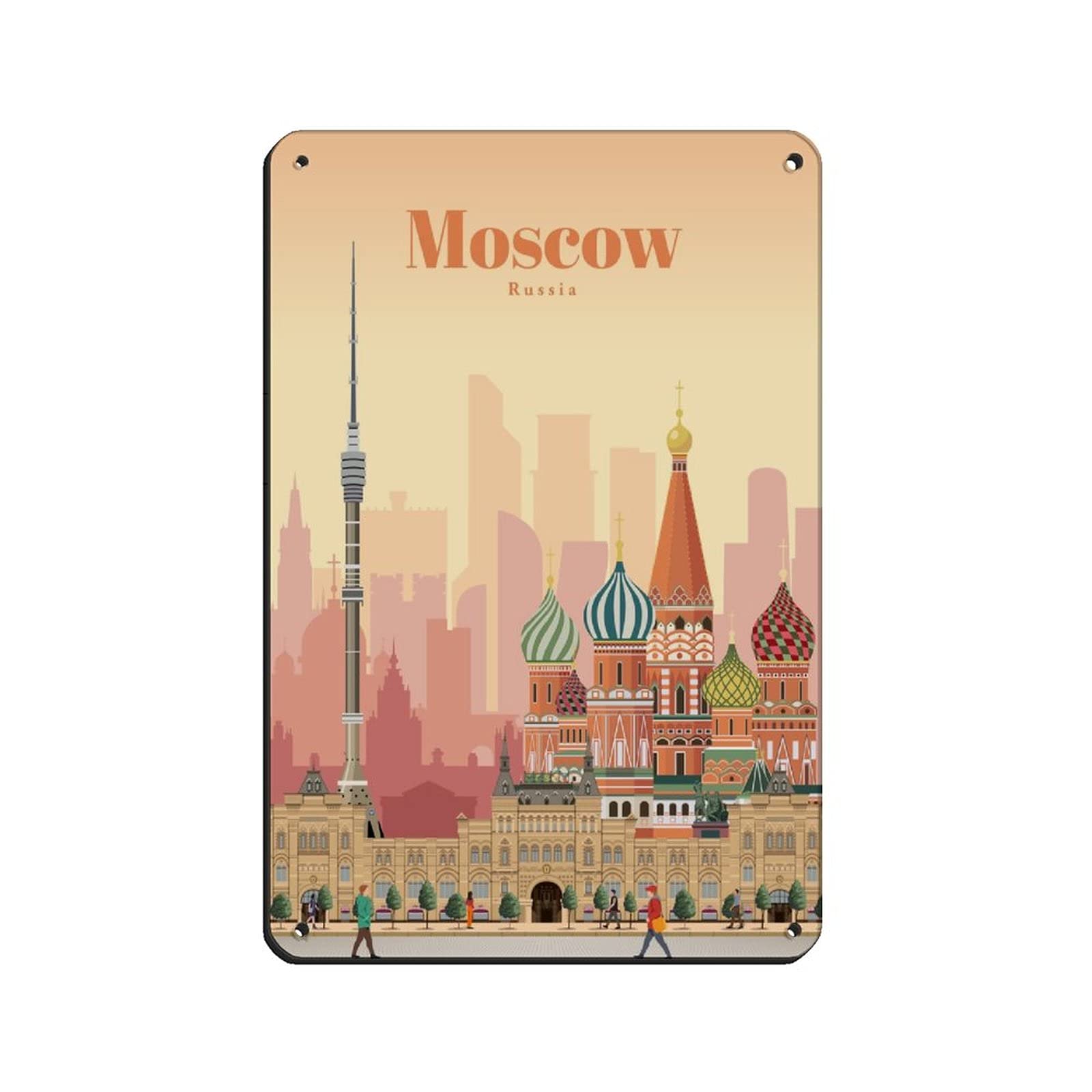 KZIWQ Moscow Russia Vintage Travel Poster Tin Sign Vintage Metal Pub Club Cafe Bar Home Wall Art Decoration Poster Retro 15x30cm