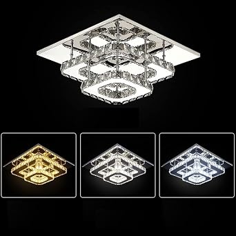 Modern Square Crystal Flush Mount Chandelier Ceiling Light Multicolour [Energy Class E]