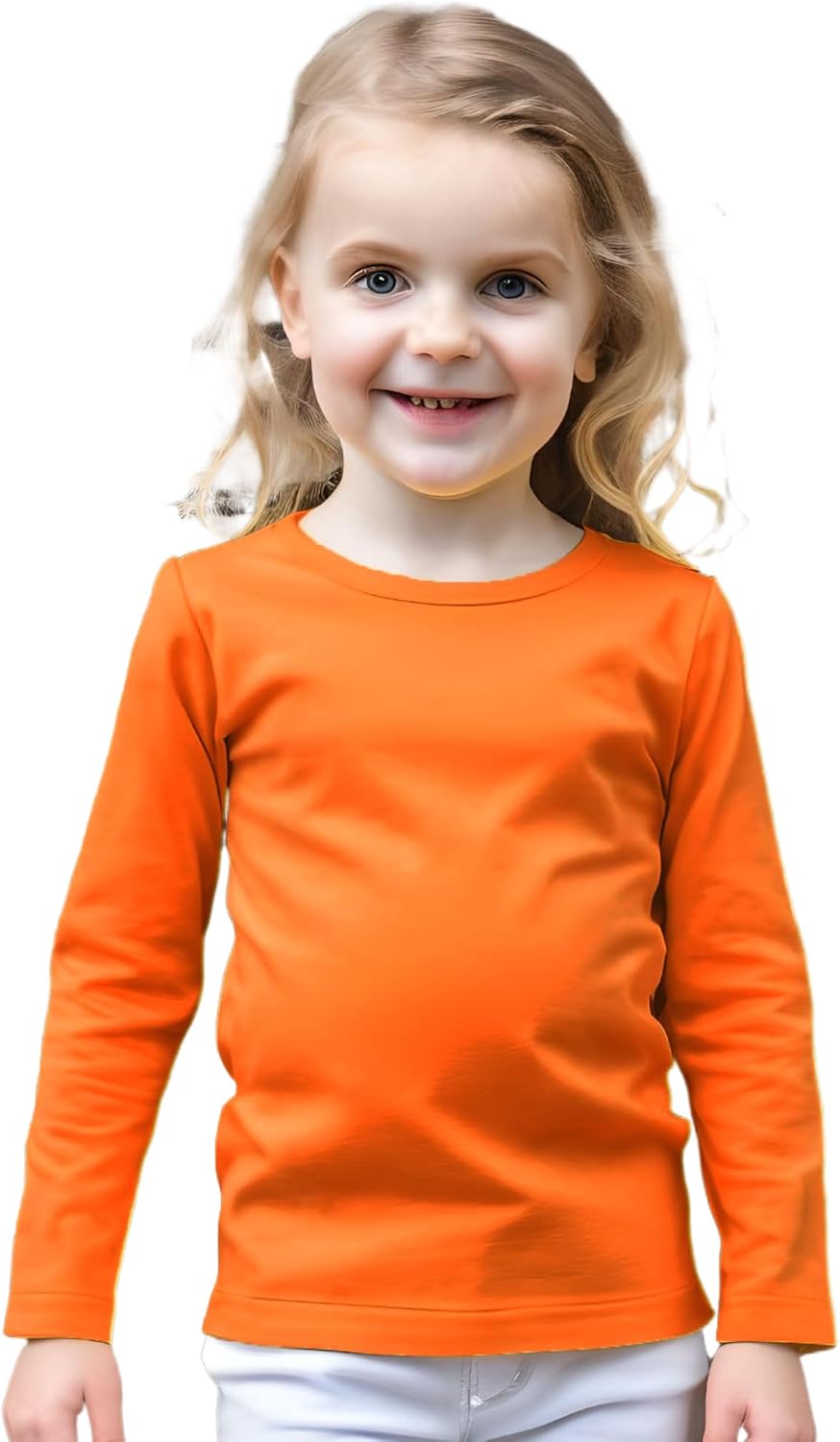 COUVER Soft Cotton Baby & Girls Crew Neck Solid/Stripe Long Sleeve Shirts