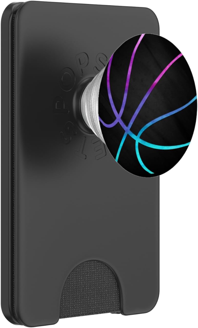 Purple Turquoise Basketball On a Black PopSockets PopWallet for MagSafe