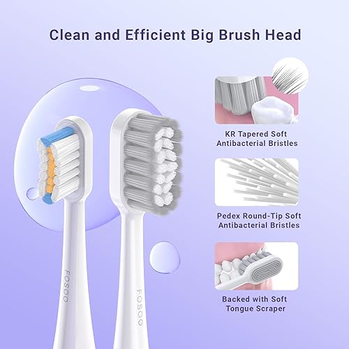 Miniatura 6 de FOSOO Cepillo de dientes eléctrico sónico para adultos cepillo de dientes recargable de alta potencia de 48000 VPM con 4 cabezales de cepillo Dupont