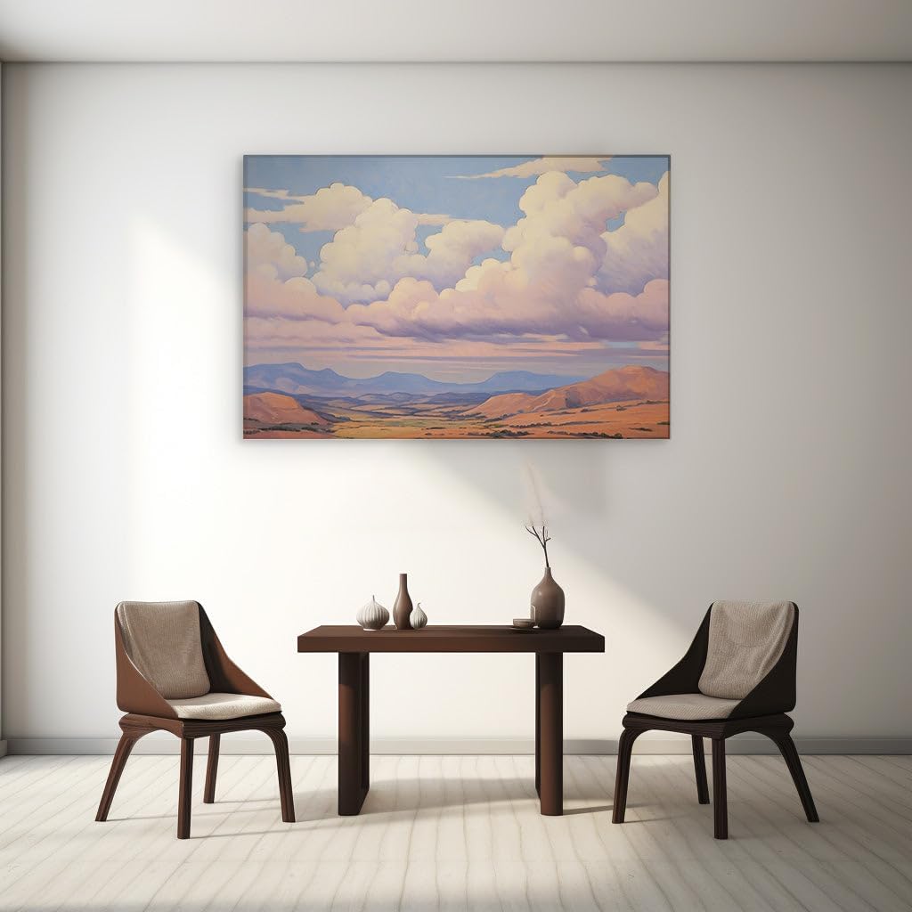 Canvas for Living room. Vistas of Serenity: Evoking Depth and Tranquility Through Cloudscapes and Golden Hills, 27 x 18 inch Canvas Wall Art - Contemporary Masterpieces - Modern Home Decor