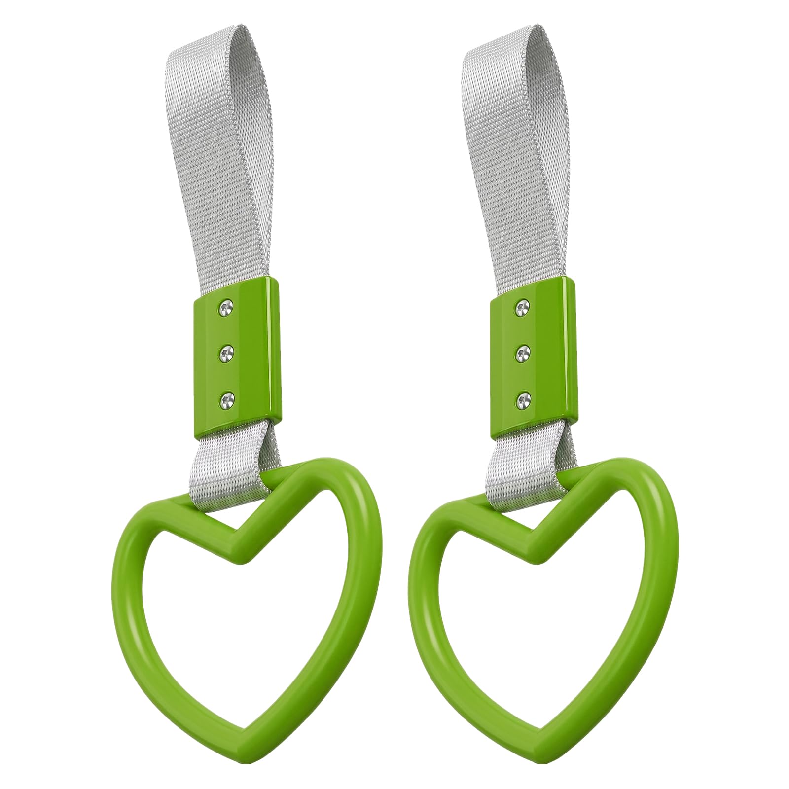 2PCS Heart Shaped Car Handle Straps, Rear Bumper Warning Keychain Ring for Car Exterior Accessories (Green-Silver)